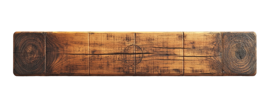 Distressed wood beam showing end-grain, isolated on black background