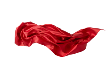 Red silk fabric flowing in air isolated