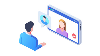 Isometric illustration of video call on smartphone