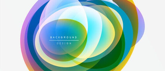 Abstract colorful circles overlap. Gradient hues create dynamic visual effect. Modern design element for backgrounds, presentations.