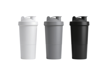 Protein Shaker Bottles in White Gray and Black