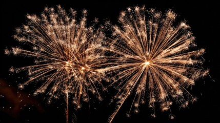 Obraz premium Golden Fireworks Display Illuminating Night Sky, Celebration and Festive Occasion, Pyrotechnics, Dark Background