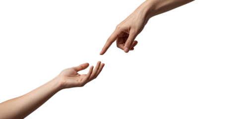 Two hands reaching out on black background