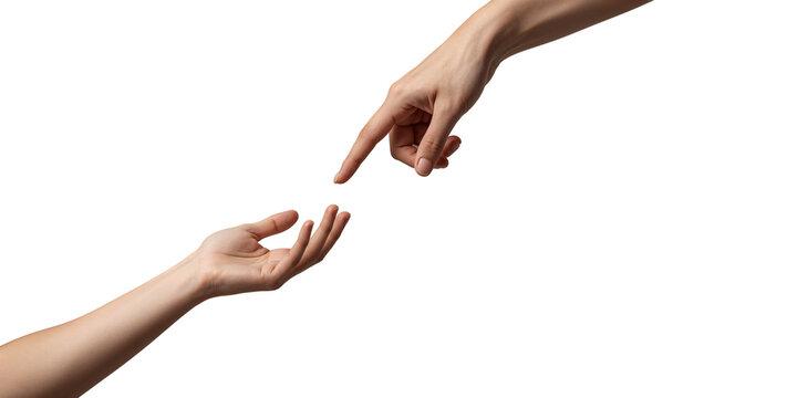 Two hands reaching out on black background