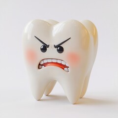 A cartoon-style angry tooth character with a frowning face, featuring large eyes and an exaggerated expression, conveying frustration or annoyance.