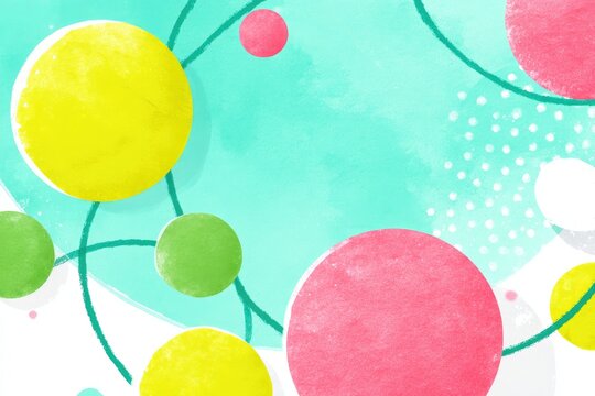 Abstract background with circles connected by lines, in pastel colors, on a light teal backdrop