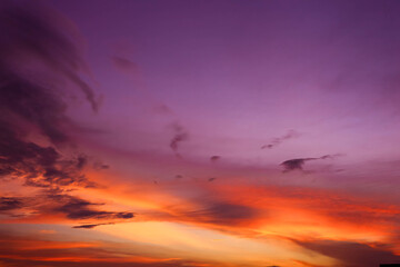 Stunning Sunset Sky With Purple And Orange Clouds Over A Calm Horizon At Dusk Tonight