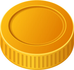 A shiny golden coin stands upright, its detailed edge catching the light against black background