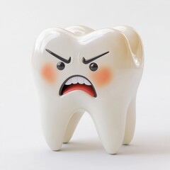 A quirky, animated tooth figurine with an angry expression, showcasing a playful and humorous approach to dental health.
