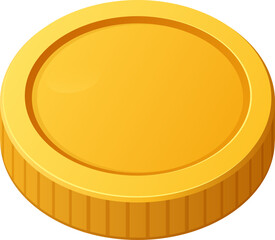 A single, shiny, gold coin on a solid black background. Represents value and finance.