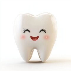 A cheerful, cartoon-style tooth character with a smiling face, conveying a fun and friendly vibe about dental hygiene.