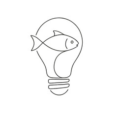 Line art of fish inside a light bulb symbolizing creativity  