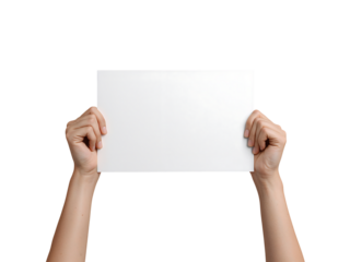Hands holding blank white sign mockup