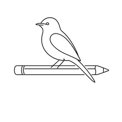 Line drawing of a bird perched on a colored pencil  