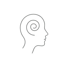 Minimalistic line drawing of a human head with spiral design  