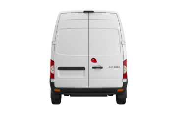 Rear view of white delivery van isolated