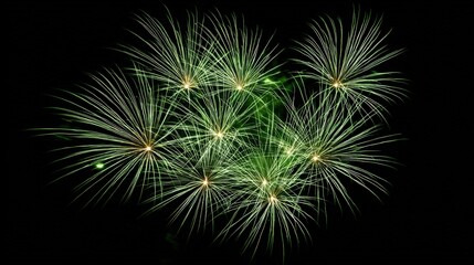 Fototapeta premium Spectacular Green Fireworks Display Against Dark Sky Background, Celebrating Special Occasions and Festivities, Symbolizing Joy