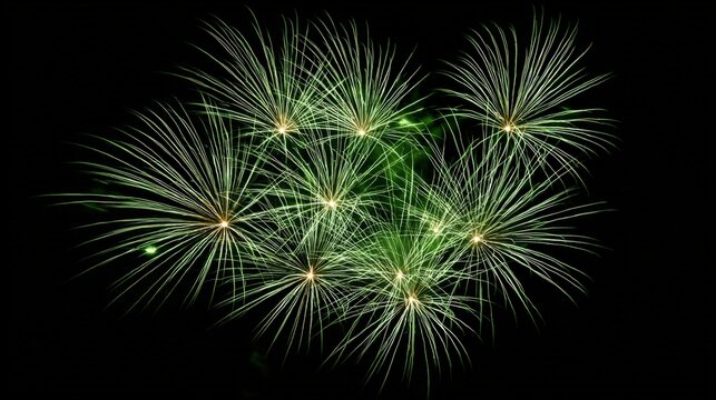 Spectacular Green Fireworks Display Against Dark Sky Background, Celebrating Special Occasions and Festivities, Symbolizing Joy