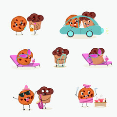 Fototapeta premium Sweets, bakery funny characters, hand drawn vector illustration.