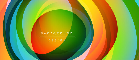 Obraz premium Abstract colorful layers create circular design. Vibrant hues blend, forming dynamic background. Modern aesthetic, visually appealing.