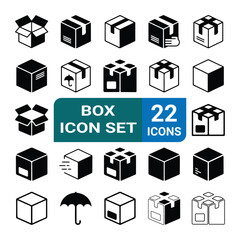Box Icons Set – Flat Style Carton, Packaging & Delivery Symbols Vector Illustration