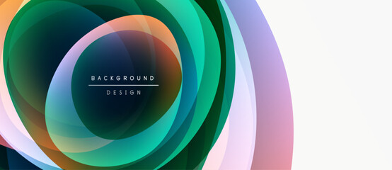 Abstract colorful layers create dynamic visual effect. Concentric shapes blend, forming modern background design. Smooth gradients dominate composition.