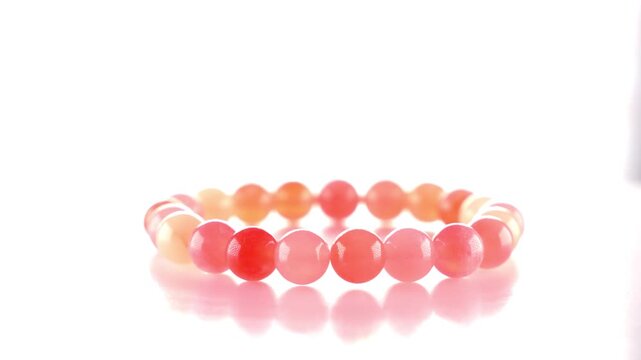 A bracelet is being spinning. Photography studio, light. Natural stone jewelry. 