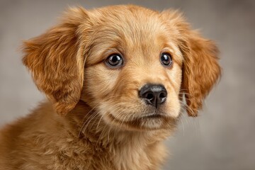 Cute golden retriever puppy with floppy ears in closeup