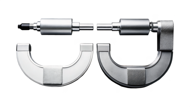 Two micrometer tools for precision measurement isolated on transparent background