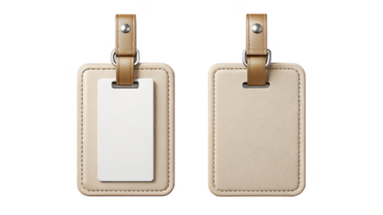 Two blank luggage tags isolated on transparent background, travel and vacation concept