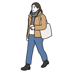 冬の通勤　カジュアルコートを着て歩く女性