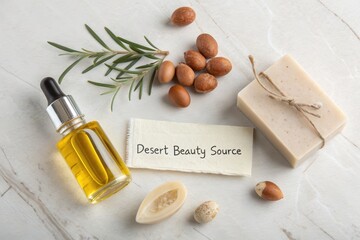 Argan oil and nuts arranged on a clean surface for skincare