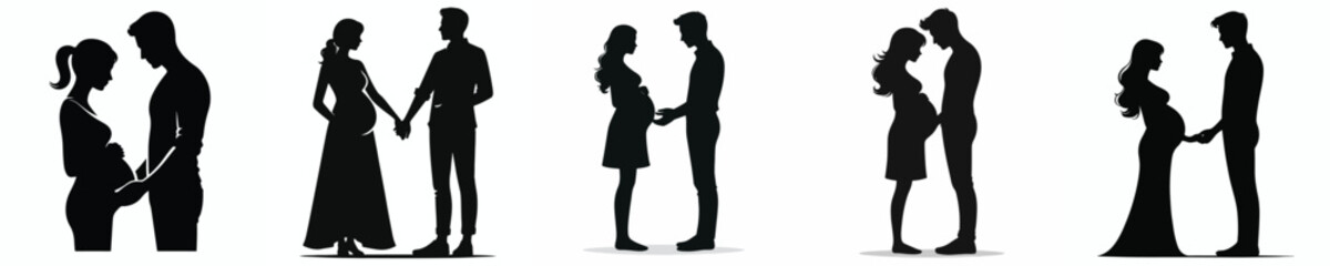 vector silhouette of husband holding hand of pregnant wife