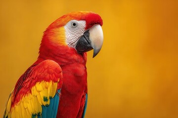 Scarlet Parrot with Vibrant Feathers Perched and Looking Forward
