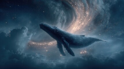 Fototapeta premium Cosmic whale soaring through twisting stars in deep space