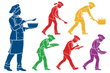 set of Chef & Cooking Silhouette Vector Collection 