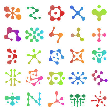 Color metaball shapes. Gradient flowing circles, organic blobs, structures, connected molecules, linked fluid particles, business logo or emblem isolated graphic elements nowaday vector set