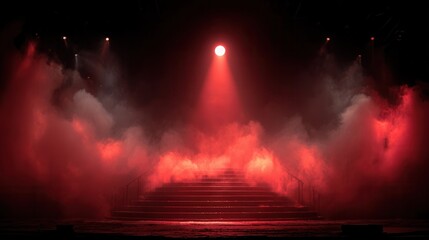 Dark stage platform with glowing red smoke swirl