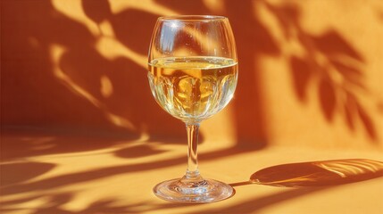 Glass of refreshing sparkling cider on warm plain background
