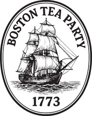 Relive history with this powerful Boston Tea Party emblem featuring a majestic sailing ship and the year 1773, perfect for historical projects
