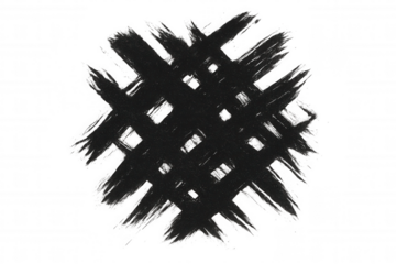 Black brush strokes creating a crosshatch pattern, textured paint mark, grunge splatter element with transparent background