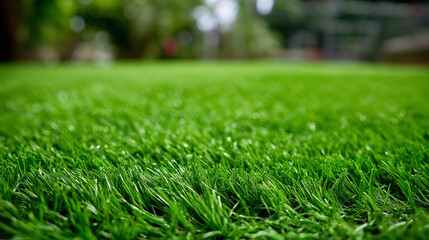 synthetic. Close-up of lush green artificial grass with a softly blurred background. travel magazines, destination branding, designed for travel destination branding, elevates destination branding.