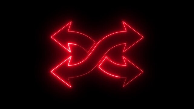 Abstract neon direction arrow sign icon animation. glowing neon 2 side arrow animation.