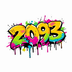 Colorful Graffiti Numbers 2093 with Yellow Green Pink Gradient and Splatters numeral