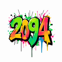 Energetic Graffiti Art Number 2094 with Green, Yellow, and Red Colors and Splatters urban style