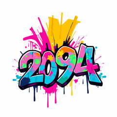 Colorful Graffiti Number 2094 with Pink, Blue, and Green Splatters and Drips year urban