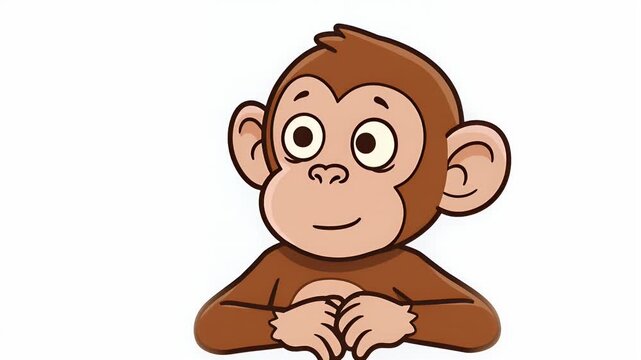 A stylized illustration of a monkey with a somber expression and folded hands, on a white background