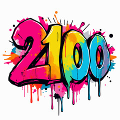 Graffiti Art Year 2100 with Pink Yellow Blue Teal Splatter and Drips urban