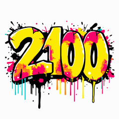 Graffiti Art Year 2100 with Yellow Pink Blue Splatter and Drips urban
