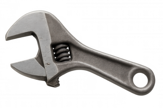 Adjustable crescent wrench tool isolated on transparent background, symbolizing repair, maintenance, and diy projects